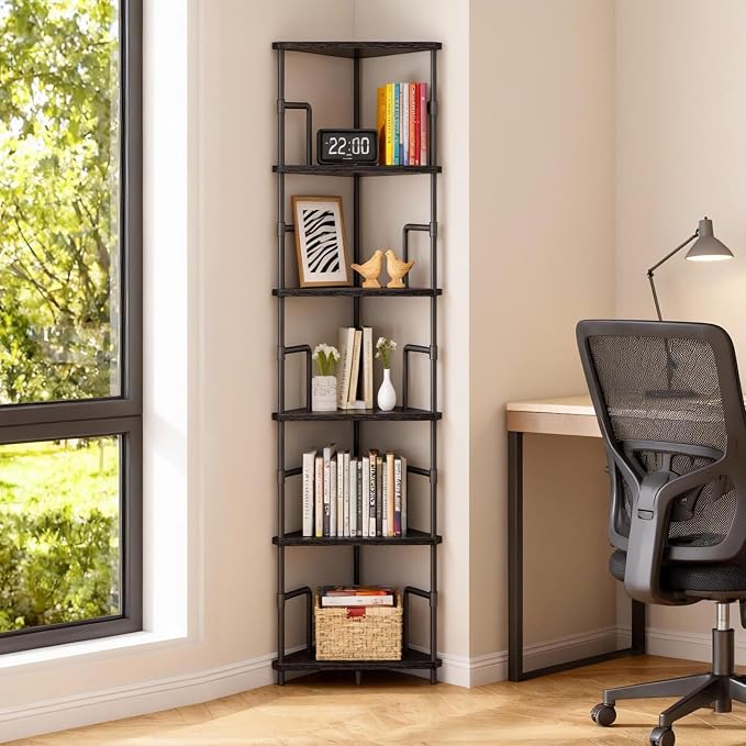 MAHANCRIS 65" Corner Shelf, 6-Tier Industrial Corner Bookshelf by MAHANCRIS