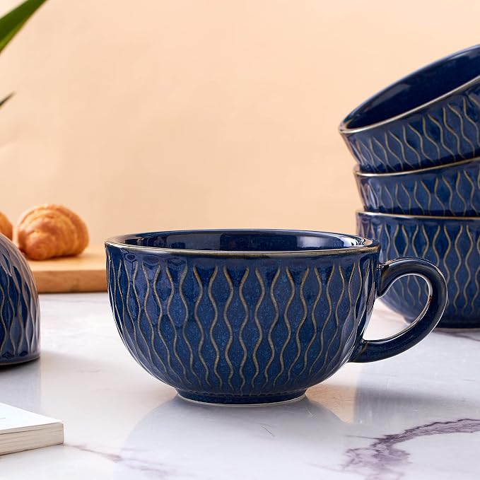 Coffeezone Set of 6 Cups Vintage Design 12 oz Professional Barista Ceramic - Image 6