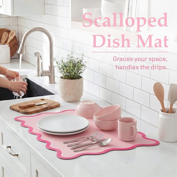 Scalloped Dish Drying Mat for Kitchen Counter, Absorbent Easy Clean Non-slip - Image 2