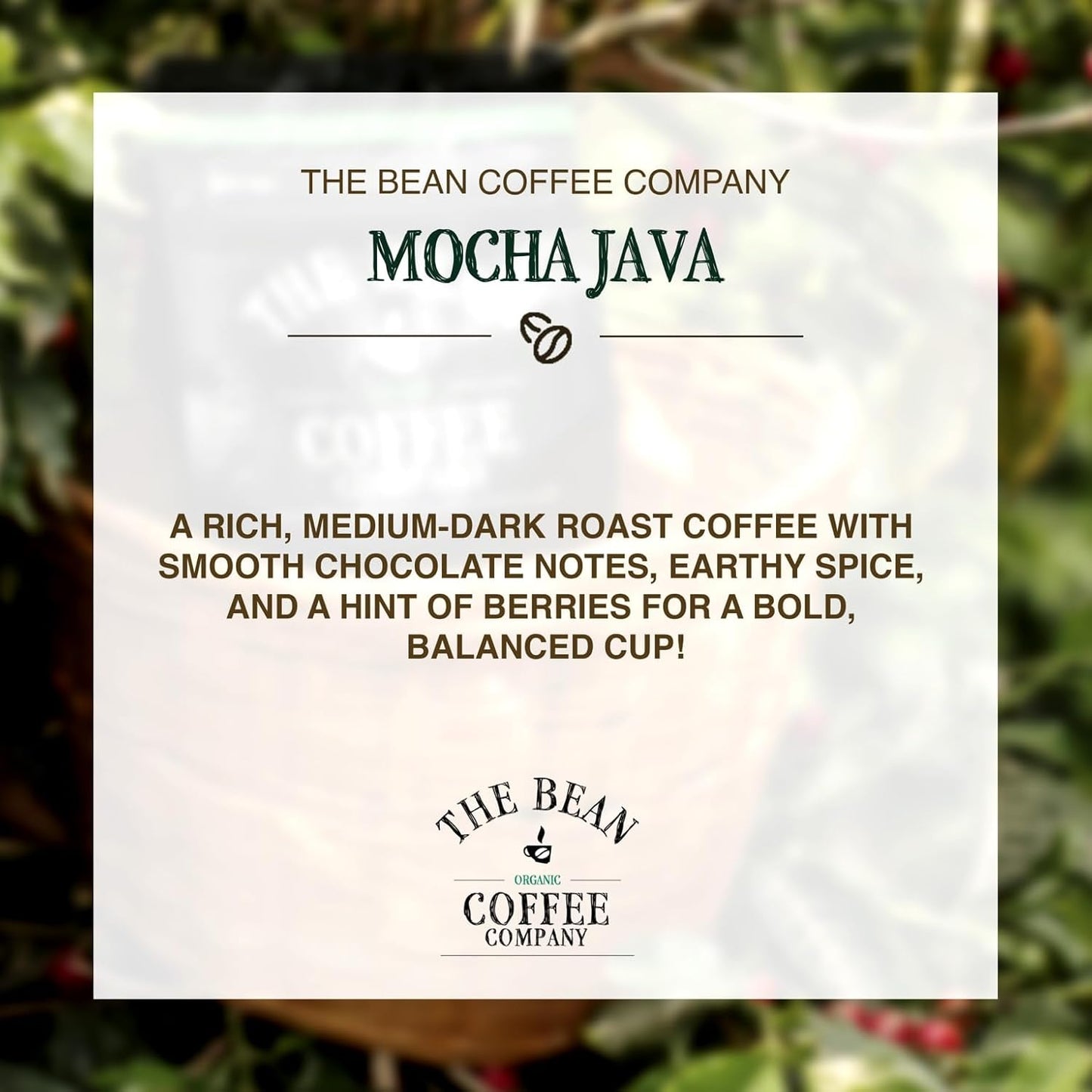 The Bean Organic Coffee Company Mocha Java, Medium Roast, Whole Bean Coffee, 16-Ounce Bag
