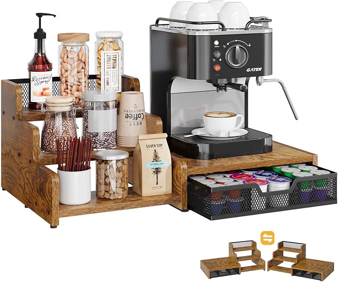 Coffee Station Organizer with K Cup Holder, 28 Pod Capacity, 3-Tier Syrup Rack by Bliesosfud