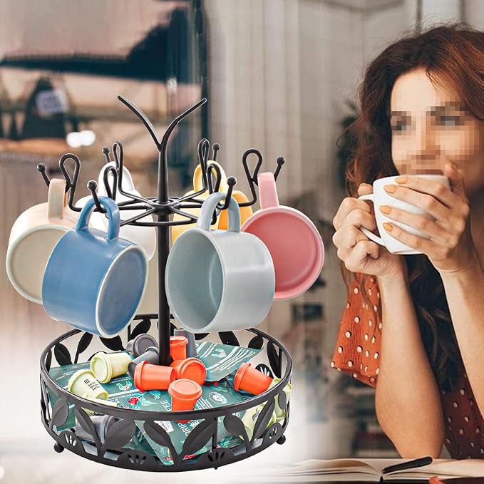 VANRA Coffee Mug Holder Stand 6 Hooks Rotating Mug Rack Countertop - Image 7