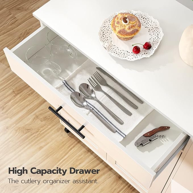 HOOBRO Kitchen Island with Power Outlet, Kitchen Storage Island with Spice Rack - Image 8