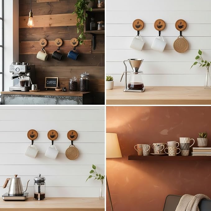 3PCS Bamboo Wall Mounted Coffee Mug Holder， - Image 8