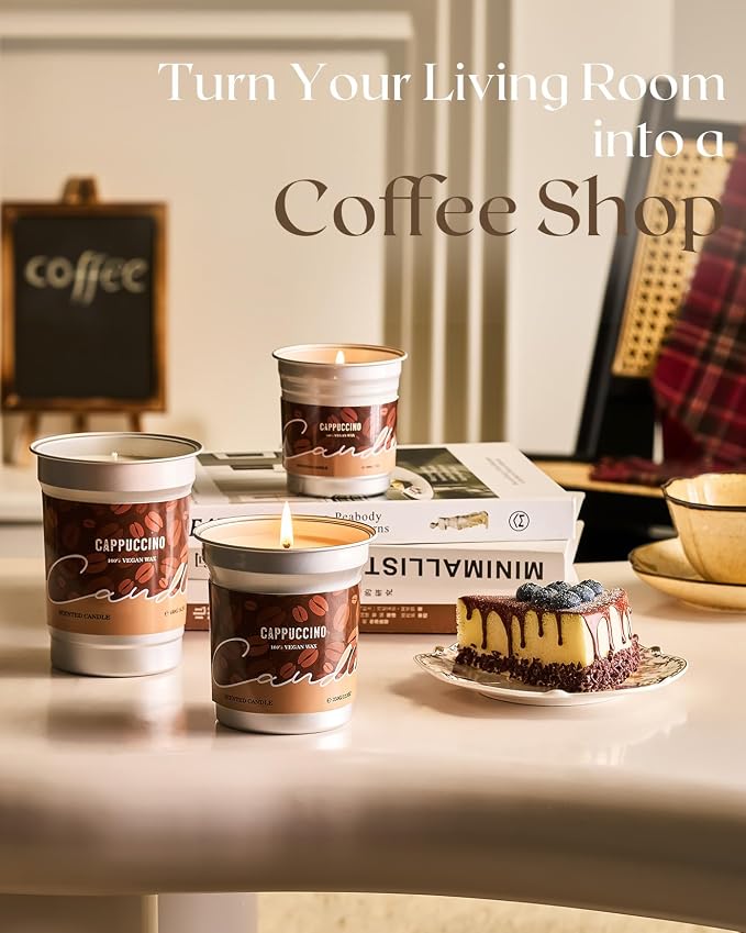 M&SENSE Cappuccino Coffee Scented Candles, Soy Wax 7oz | 42 Hours Long Lasting - Image 2