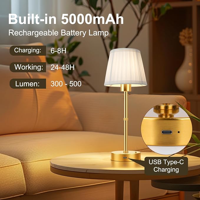 FRIDEKO HOME Rechargeable Table Lamp Gold - Image 4