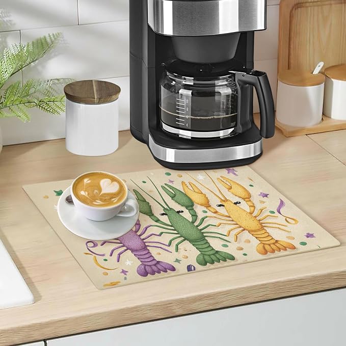 Happy Shrove Tuesday Crayfishes Coffee Mat Coffee Bar Maker Backed Absorbent - Image 5
