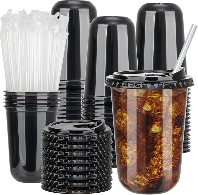 100 Sets 16oz Disposable Stemless Plastic Cups by Unknown