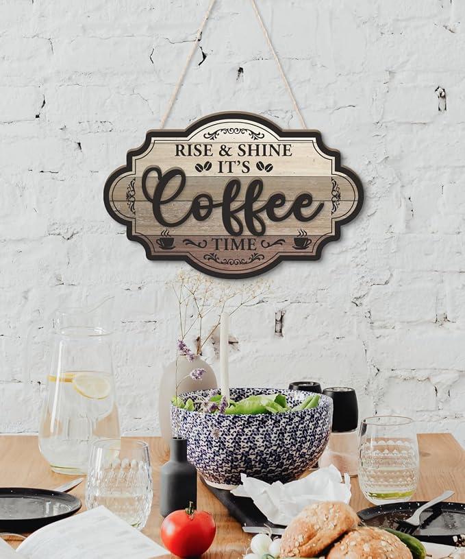 Putuo Decor Farmhouse Coffee Bar Sign, Rise & Shine Its Coffee Time Wall - Image 6