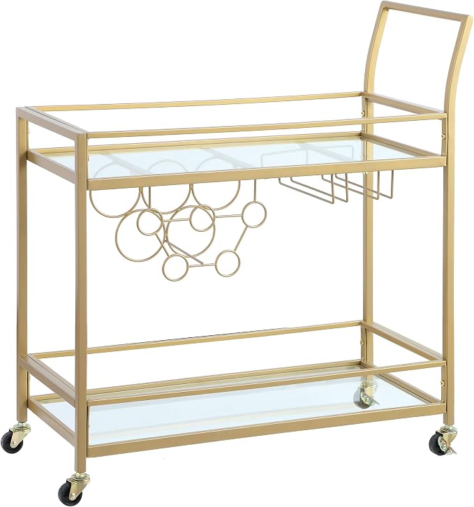 FirsTime & Co. Gold Francesca Bar Cart, 2 Tier Mobile Mini Bar, Kitchen Serving - Image 2