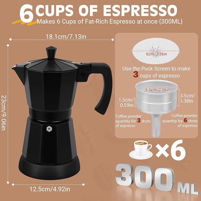 Black Aluminum Electric Moka Pot, 3 or 6 Cups Espresso Maker - Image 5