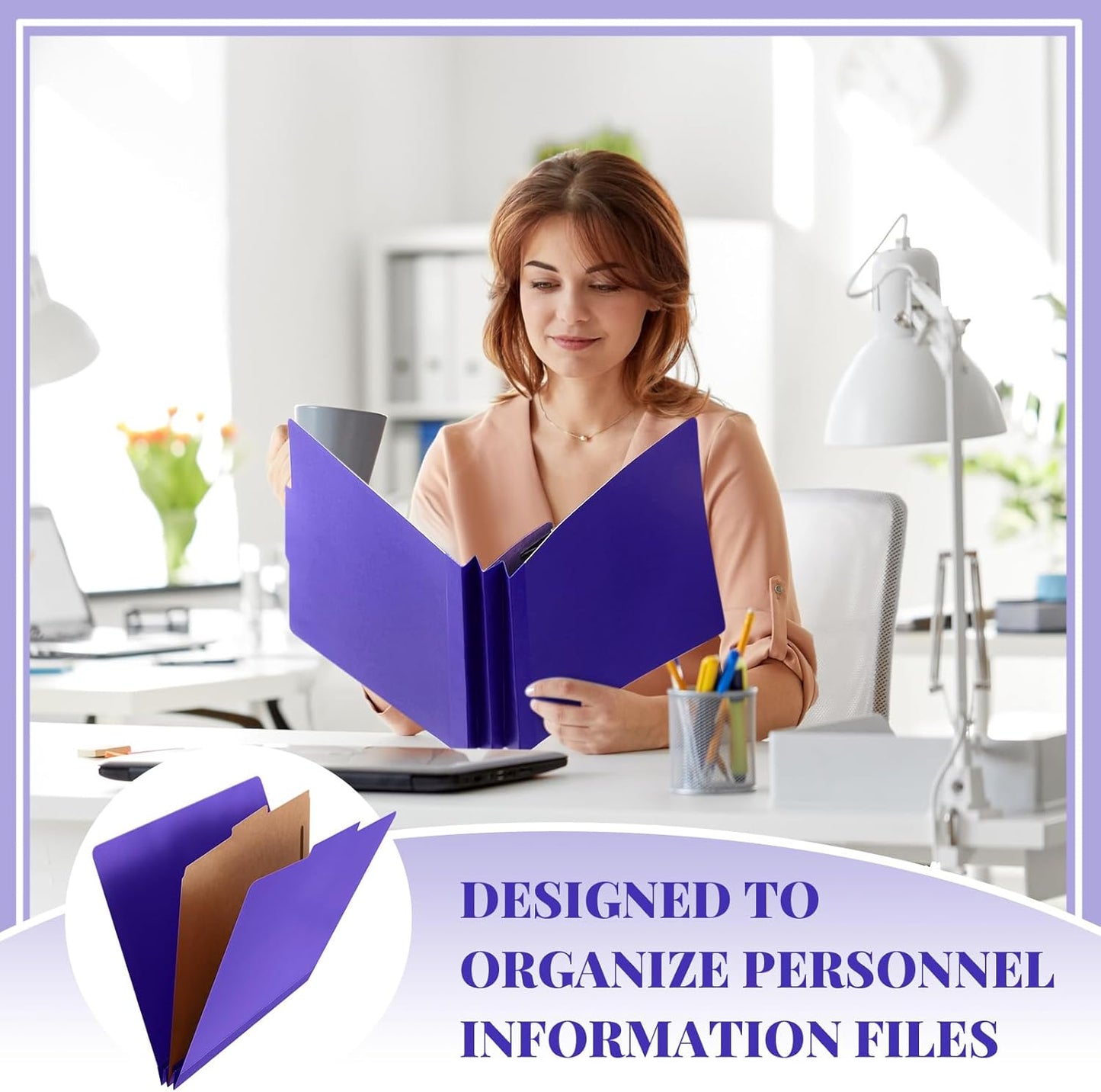 24 Pcs Classification Folders Letter Size, Back to School Supply for Teacher, Student, 1 Divider Pressboard File Folder Bulk with 2 Fasteners, 3.5 Inch Expanding File Organizer (Purple)