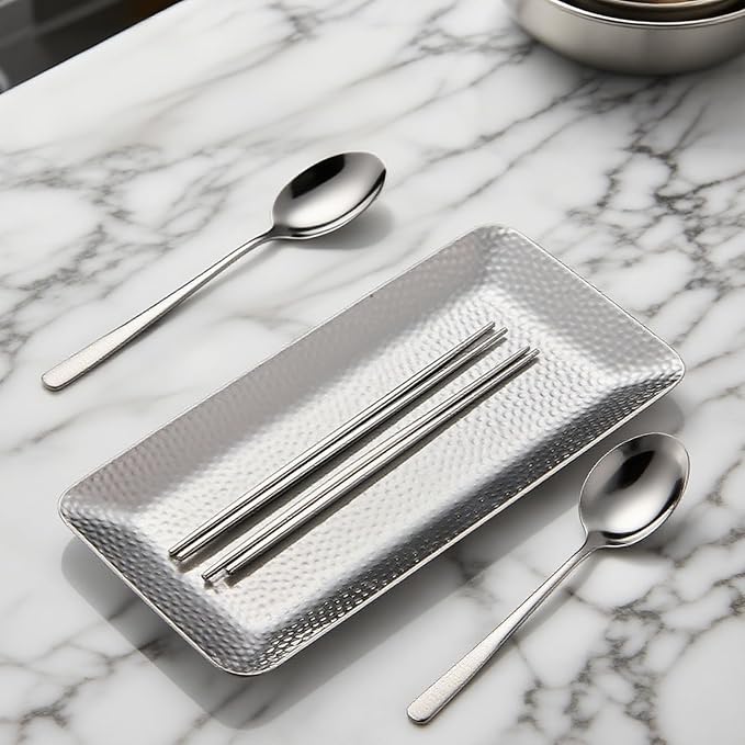 9.8×4.3Inch Silver Metal Decorative Tray, Reusable Stainless Steel Serving Trays - Image 4