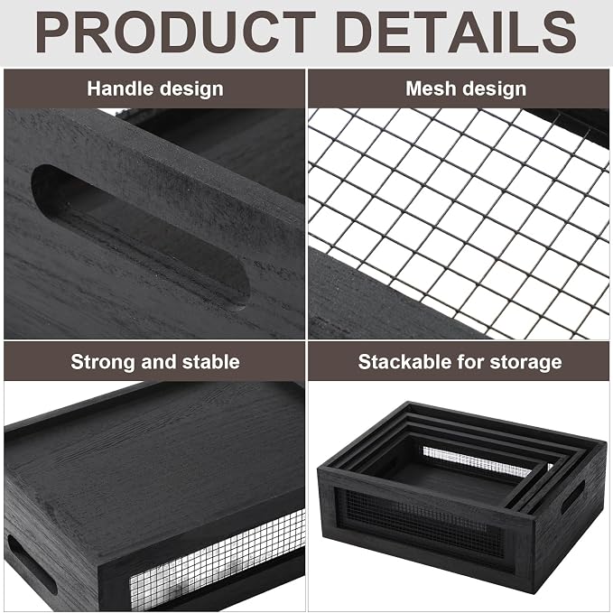 FillTouch 4 Pcs Wooden Nesting Countertop Baskets 4 Size Wooden Storage Box - Image 3