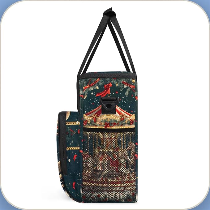 Christmas Carousel Horse Coffee Maker Carring Bag, Large Insulated Storage - Image 4
