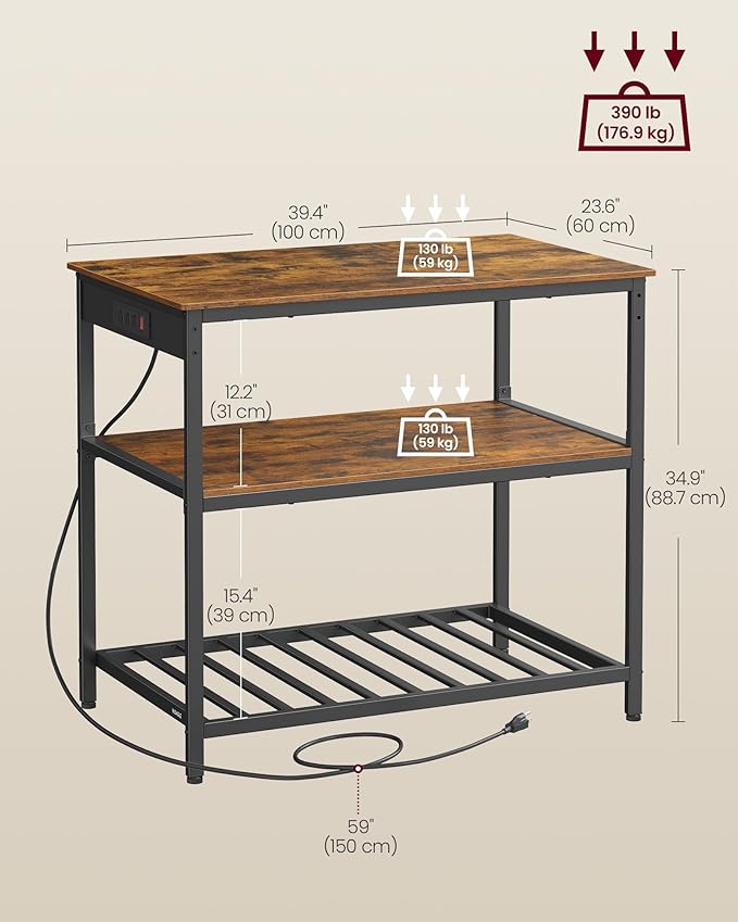 VASAGLE Kitchen Island with 3 Shelves, 39.4 Inches Width Kitchen Shelf with - Image 3
