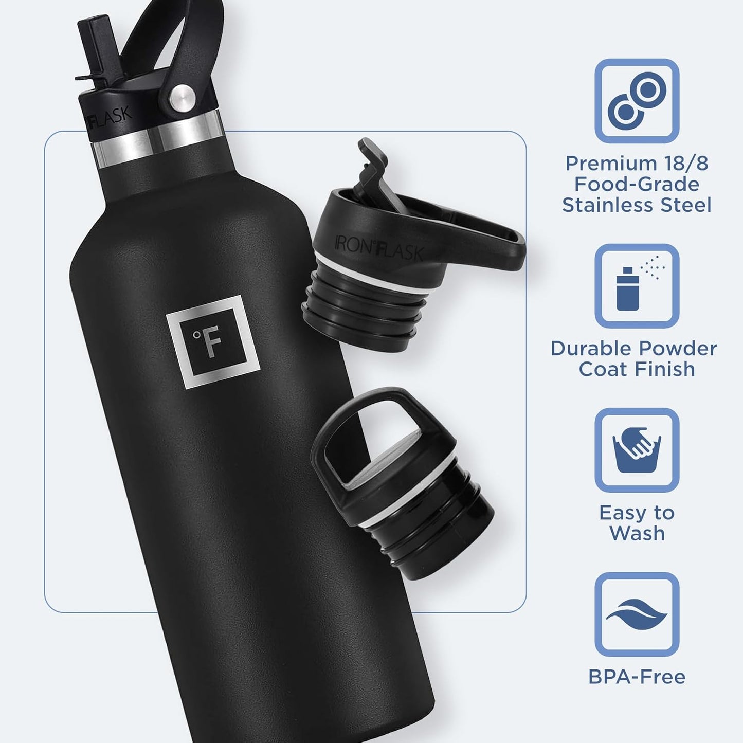 IRON °FLASK Camping & Hiking Hydration Canteens - 3 Lids (Narrow Straw Lid) Leak Proof Vacuum Insulated Stainless Steel - Hot & Cold Double Walled Sports Water Bottle - Aurora, 32 Oz