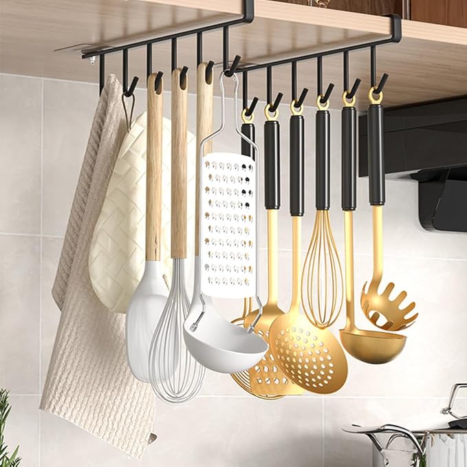1 Pack Hanging Hooks Rack Under Cupboard Cabinet Cup Holder 6 Hooks Drilling - Image 3