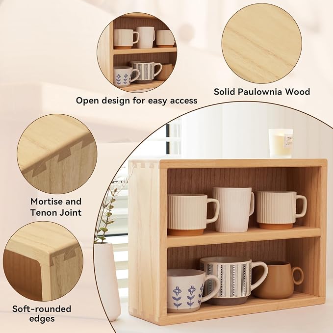 KIRIGEN 2-Tier Wooden Storage Cabinet, Solid Wood Kitchen Counter Organizer - Image 4