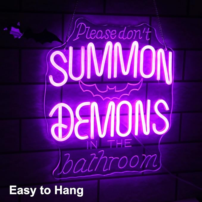 Please Don't Summon Demons in the Bathroom Neon Sign Gothic Wall Art Dimmable - Image 2