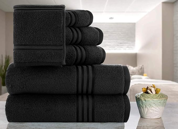 CASA COPENHAGEN Zero Twist 6Pcs 100% Egyptian Cotton Large Designer Towels Gift - Image 2