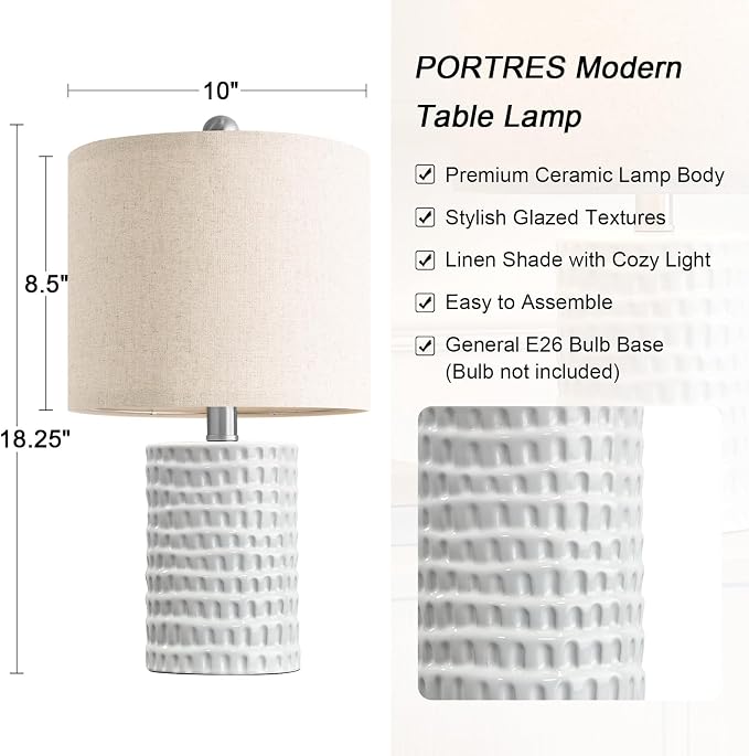 PORTRES 18.25" Modern Accent Ceramic Table Lamp Set of 2 - Image 3