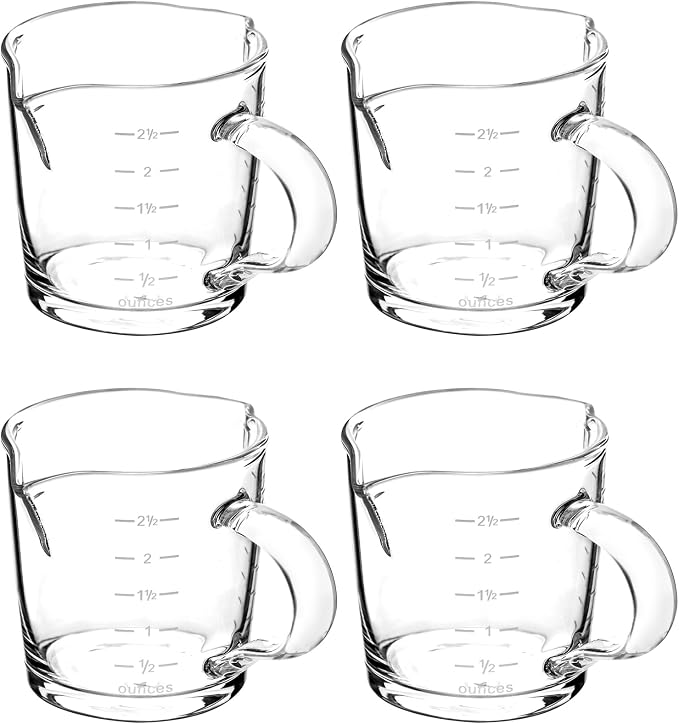 QWORK Espresso Shot Glass with Handle, 4 Pack 3-Ounce Double Spout Glass by QWORK