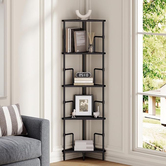 MAHANCRIS 52.8" Corner Shelf, 5-Tier Industrial Corner Bookshelf by MAHANCRIS