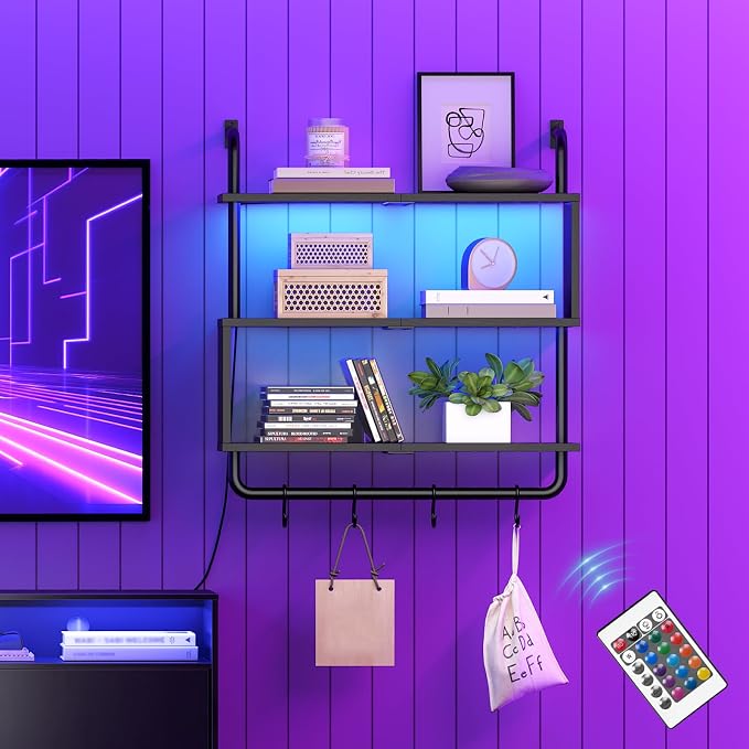 HOOBRO Floating Shelves with LED Lights, 29.5" LED Wall Mounted Gaming Shelf - Image 7