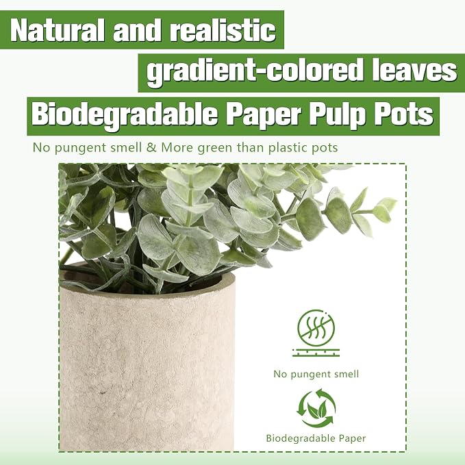 ALAGIRLS 2 Pack Small Fake Plants, Small Faux Plants in Pulp Pot - Image 4
