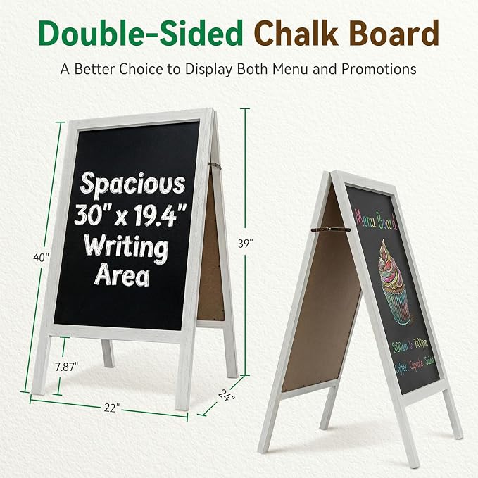 TEAKMAMA Extra Large Wooden 40x22 Chalkboard, Double-Sided Sidewalk A Frame - Image 2