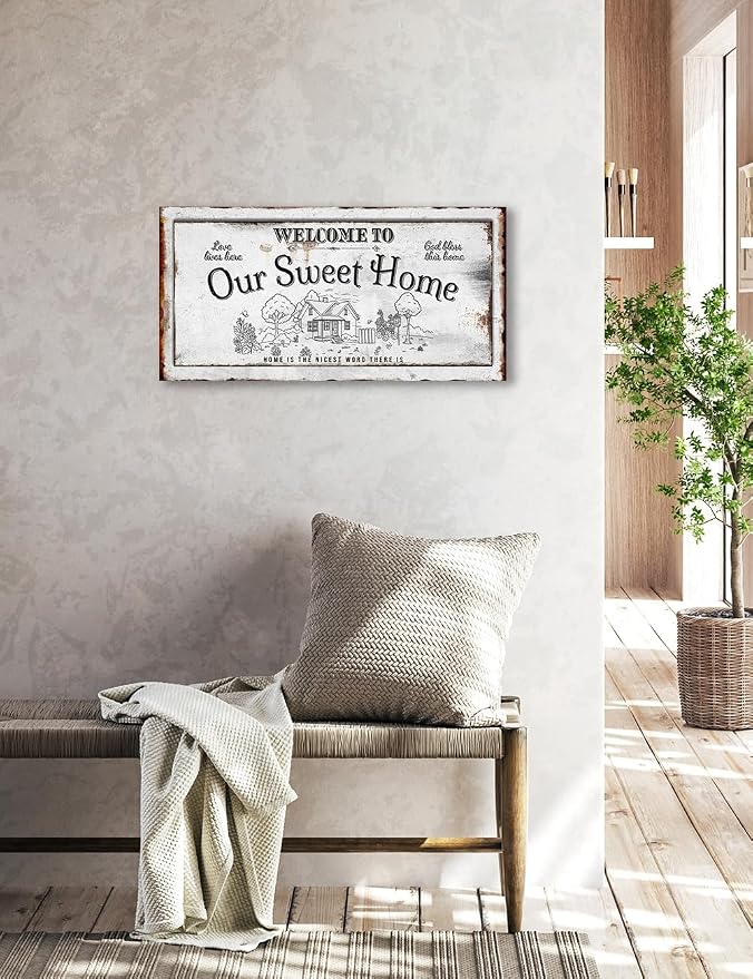 IPIC - Our Sweet Home Vintage Family Sign, Rustic Farmhouse Style Canvas Wall - Image 4