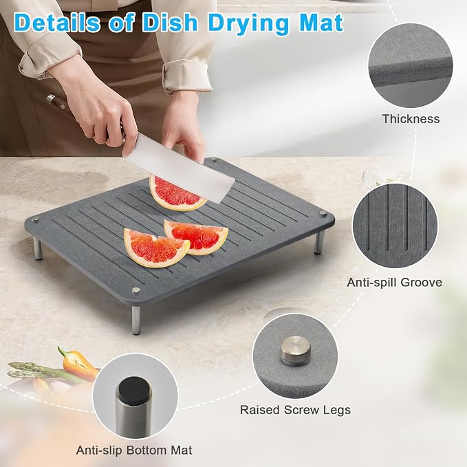3Pcs Nesting Stone Drying Mat for Kitchen Counter, Quick Drying Stone Dish - Image 5