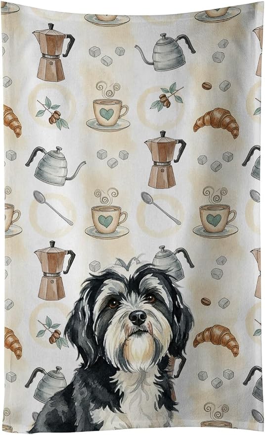 Caroline's Treasures Black and White Tibetan Terrier Coffee Bar Kitchen Towel by CarolinesTreasures