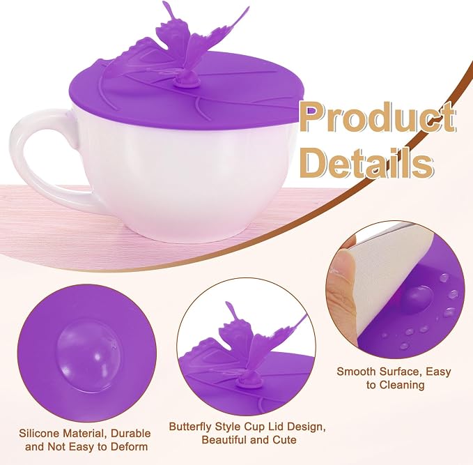 uxcell 4Pcs Silicone Cup Lids, 5 Inch Mug Cover Seal Butterfly Silicone Cup - Image 3