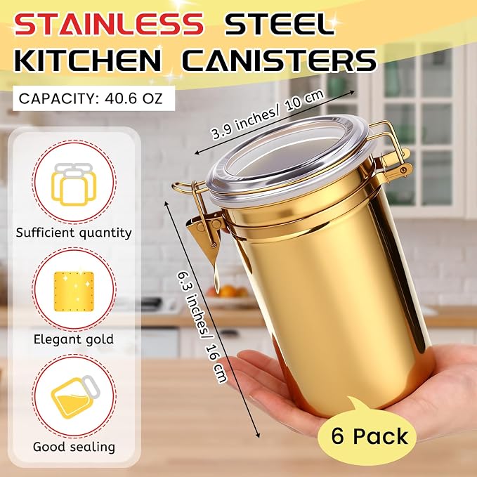 6 Pcs Stainless Steel Food Storage Containers Set Airtight Kitchen Canisters - Image 2