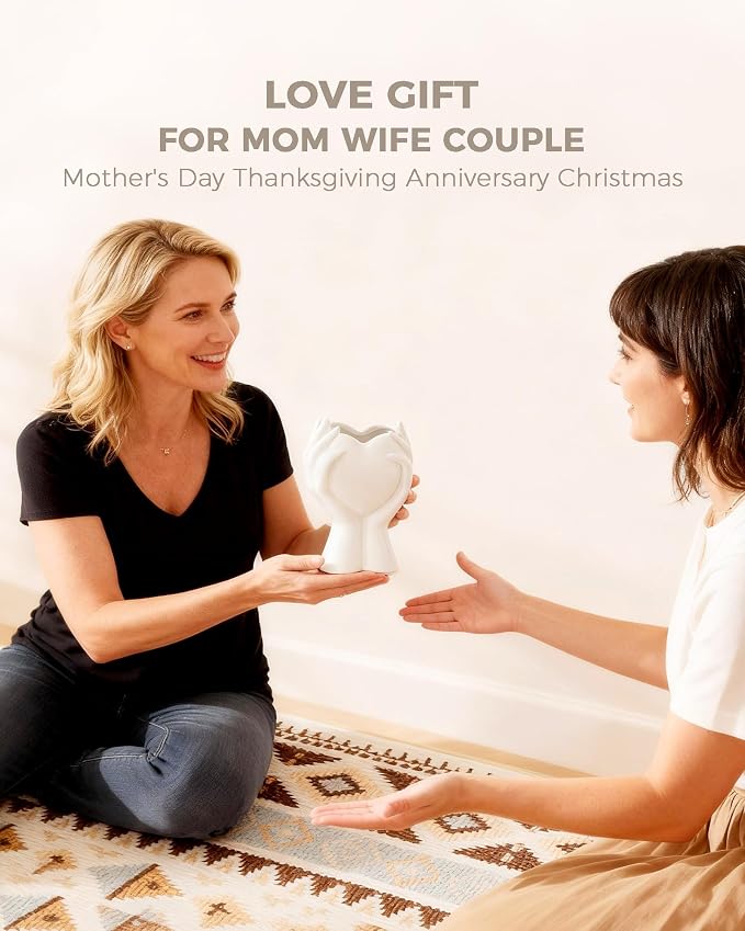 A Heart Held in Two Hands White Vases - Image 7