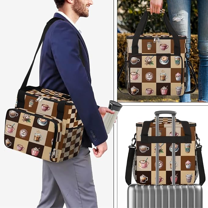 Cartoon Coffee Pattern Coffee Maker Carring Bag Travel Carrying Storage Tote - Image 7