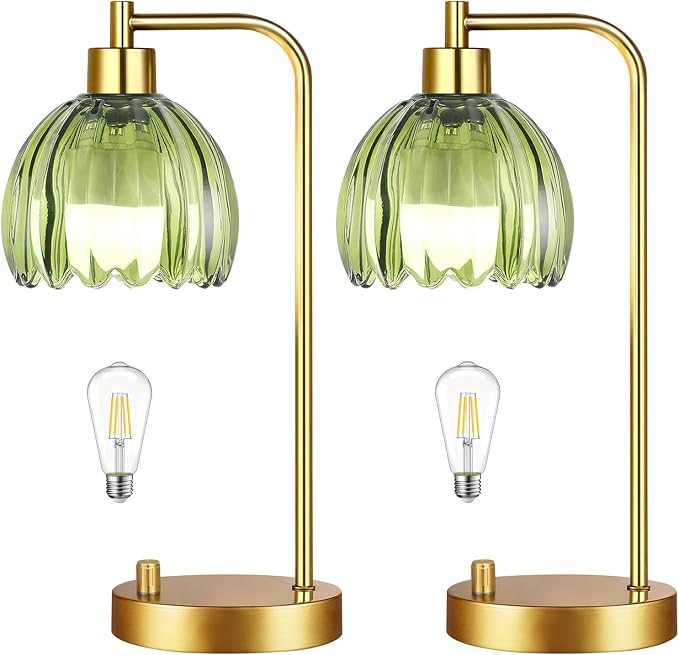 ILLMTW Green Table Lamp Set of 2, Small Glass Bedside Lamps Dimmable Boho by IlluminateTheWorld