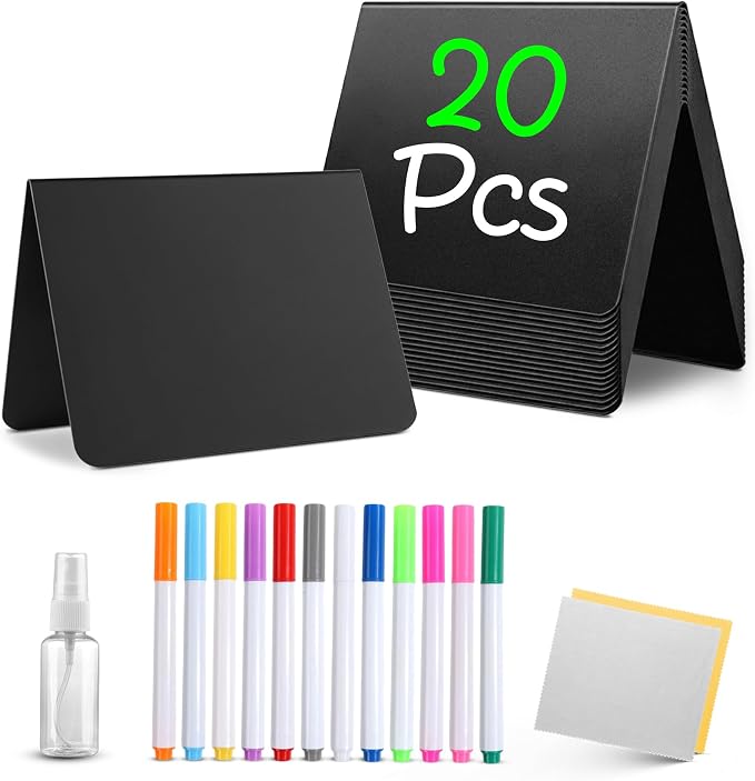 20 Pack Mini Chalkboard Signs for Food, 4”x3” Small Reusable Chalk Board Signs by Tickselect