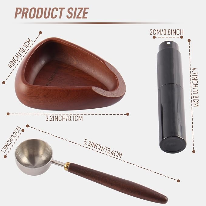 Coffee Bean Cup Set with RDT Spray Bottle | Walnut Wood Espresso Accessories - Image 3