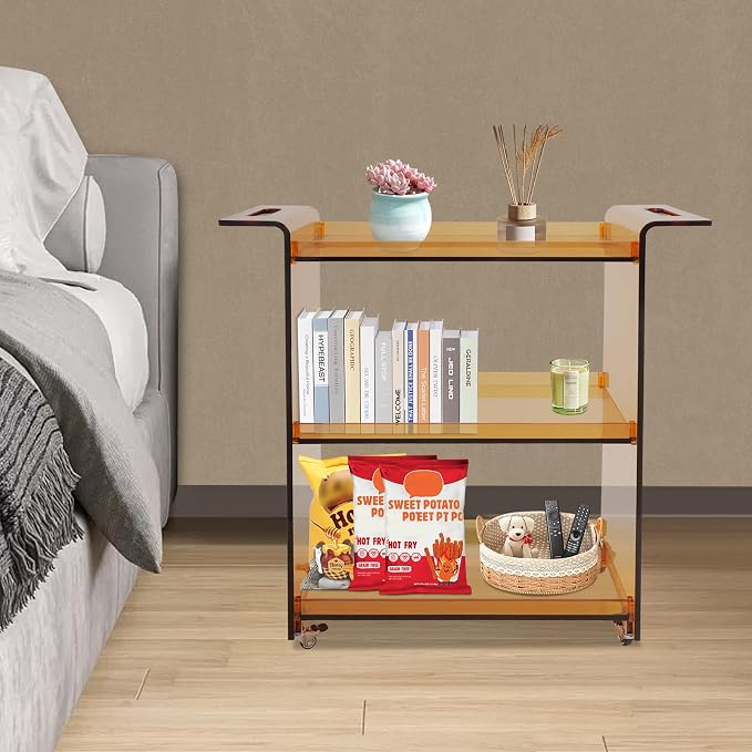 Acrylic Rolling Serving Cart, 3 Tier Clear Bar Cart, Acrylic Serving Storage - Image 3