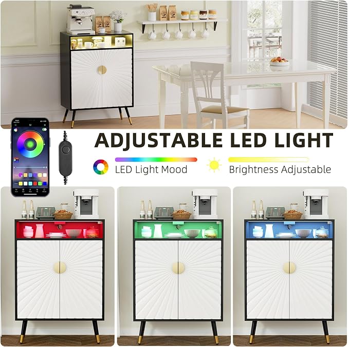 EOYUTLLY Wine Bar Cabinet with Power Outlet & LED Light, Coffee Bar Cabinet - Image 4