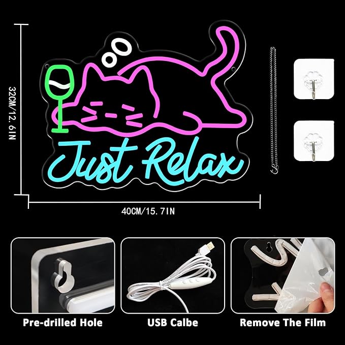 Cat Beer Neon Sign, Just Relax Neon Signs - Image 2