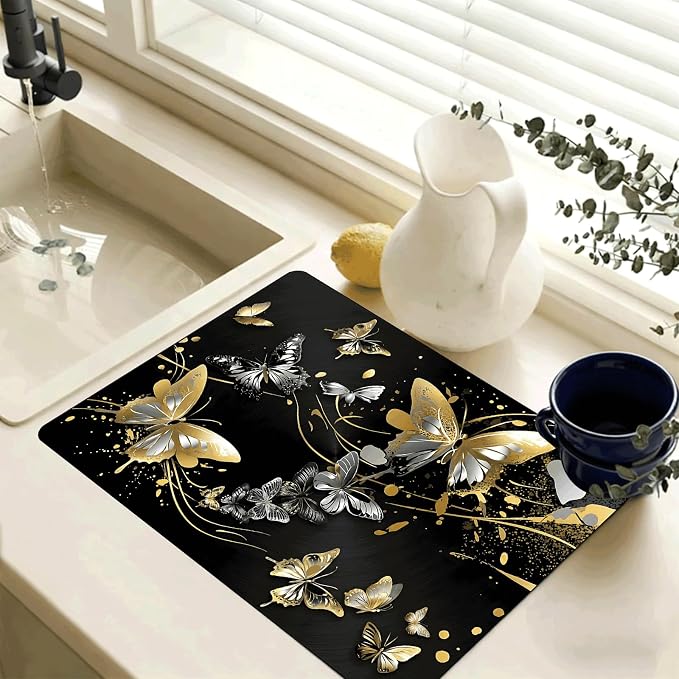 Black Gold Butterfly Stove Top Cover 28.3 x 20.5 Inches, Heat Resistant Glass - Image 3