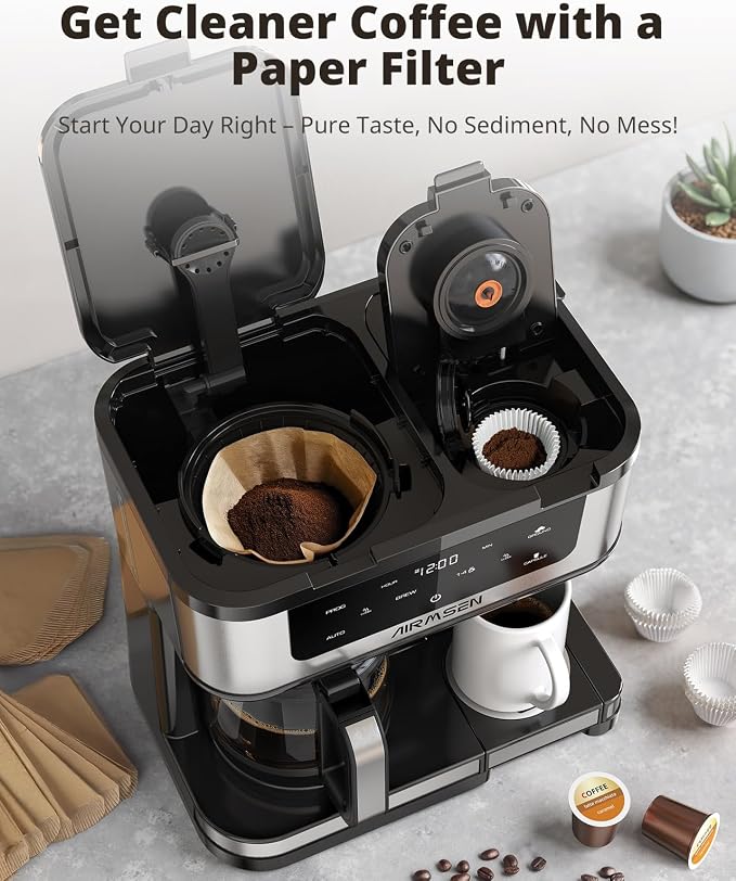 AIRMSEN 12-Cup Programmable Dual Coffee Maker – Single Serve Machine - Image 7