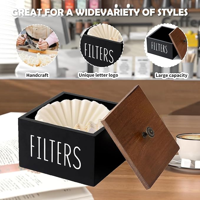Coffee Filter Holder, Wooden Coffee Filter Container Coffee Filter Storage - Image 4