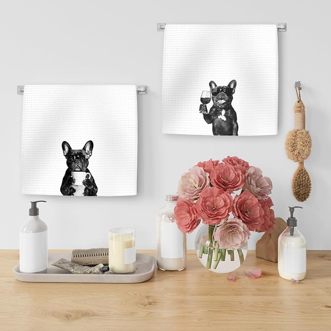 French Bulldog Gifts Coffee Wine Kitchen Towels Set of 2, Coffee Dog Dish Tea - Image 5