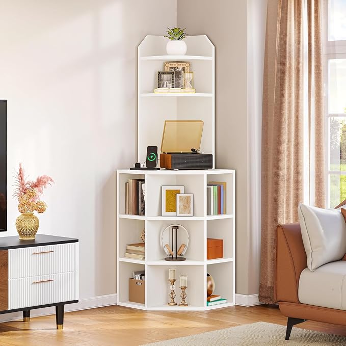 YITAHOME Corner Shelf with USB Ports & Outlets, Modern Corner Storage Cabinet - Image 9