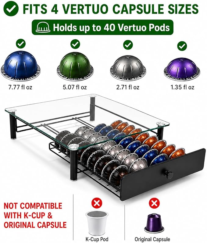 Tempered Glass Coffee Pod Drawer, Nespresso Vertuo Capsule Holder Organizer - Image 4